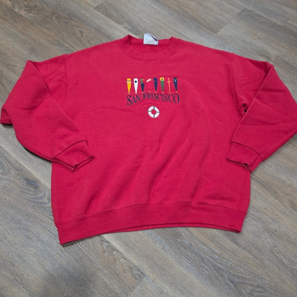 Vintage Lee Heavyweight San Francisco Regatta Gear Sweatshirt Red Large USA Made